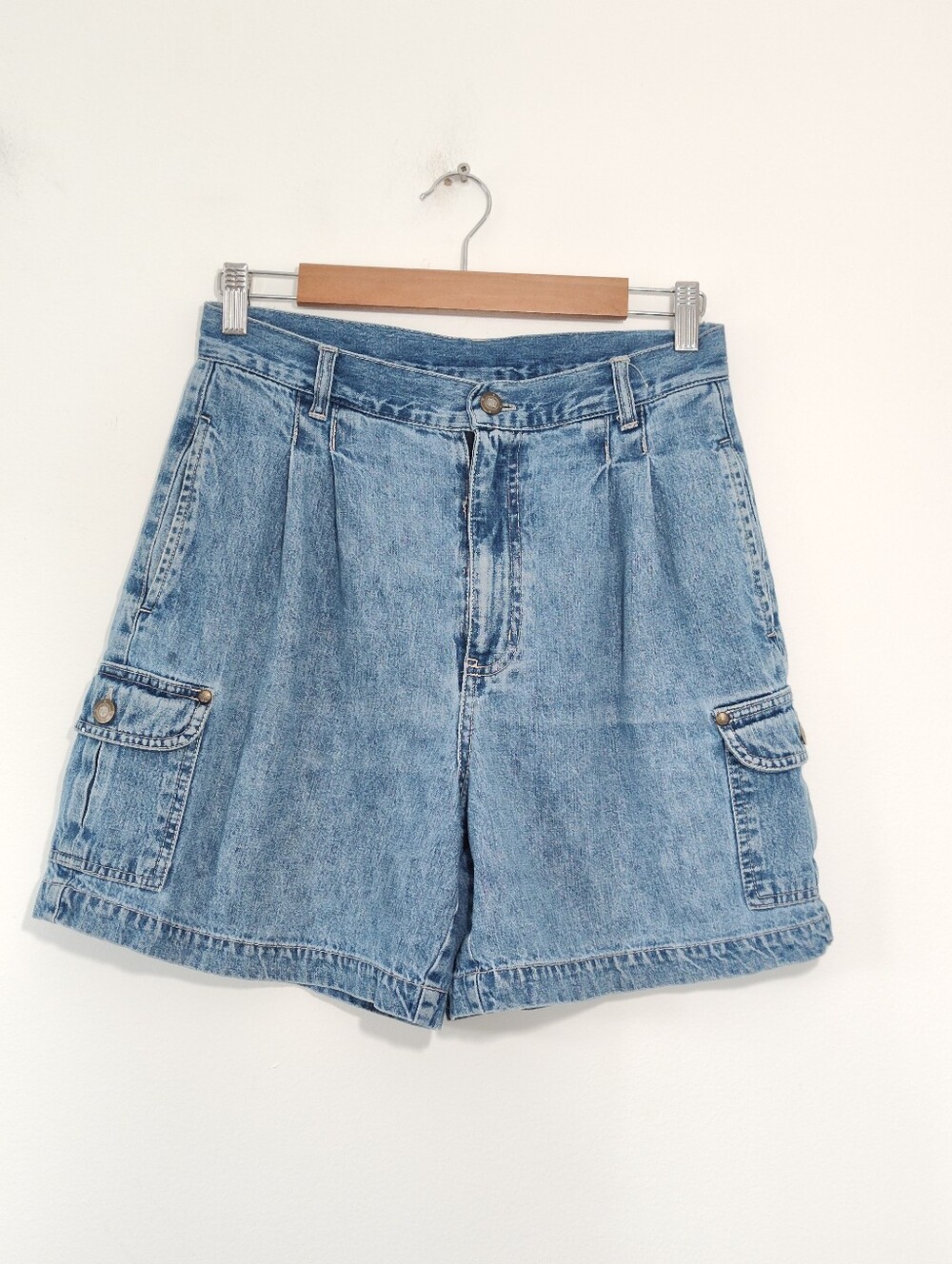 Vintage '90S Bill Blass Utility Cargo Denim Pocket Baggy Shorts Six
